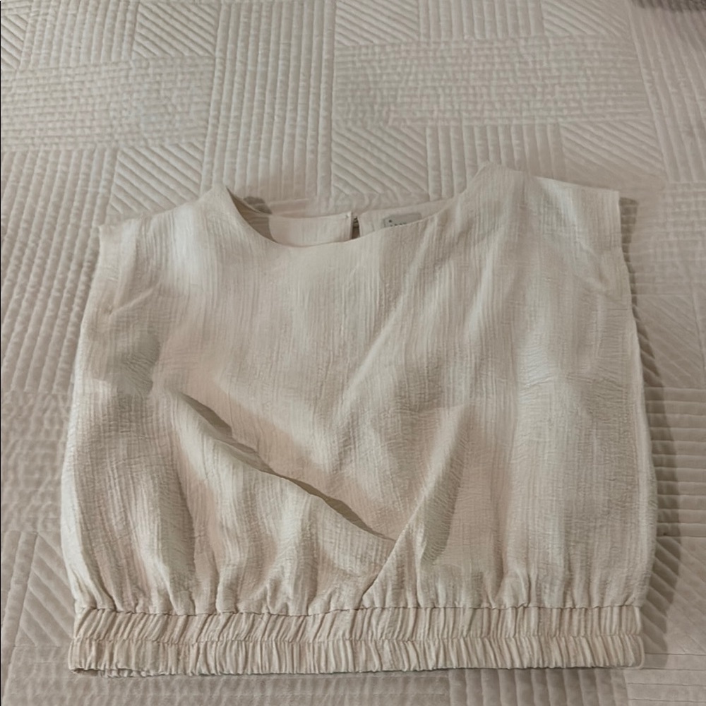 A New Day Cream Textured Slight Crop Sleeveless Blouse